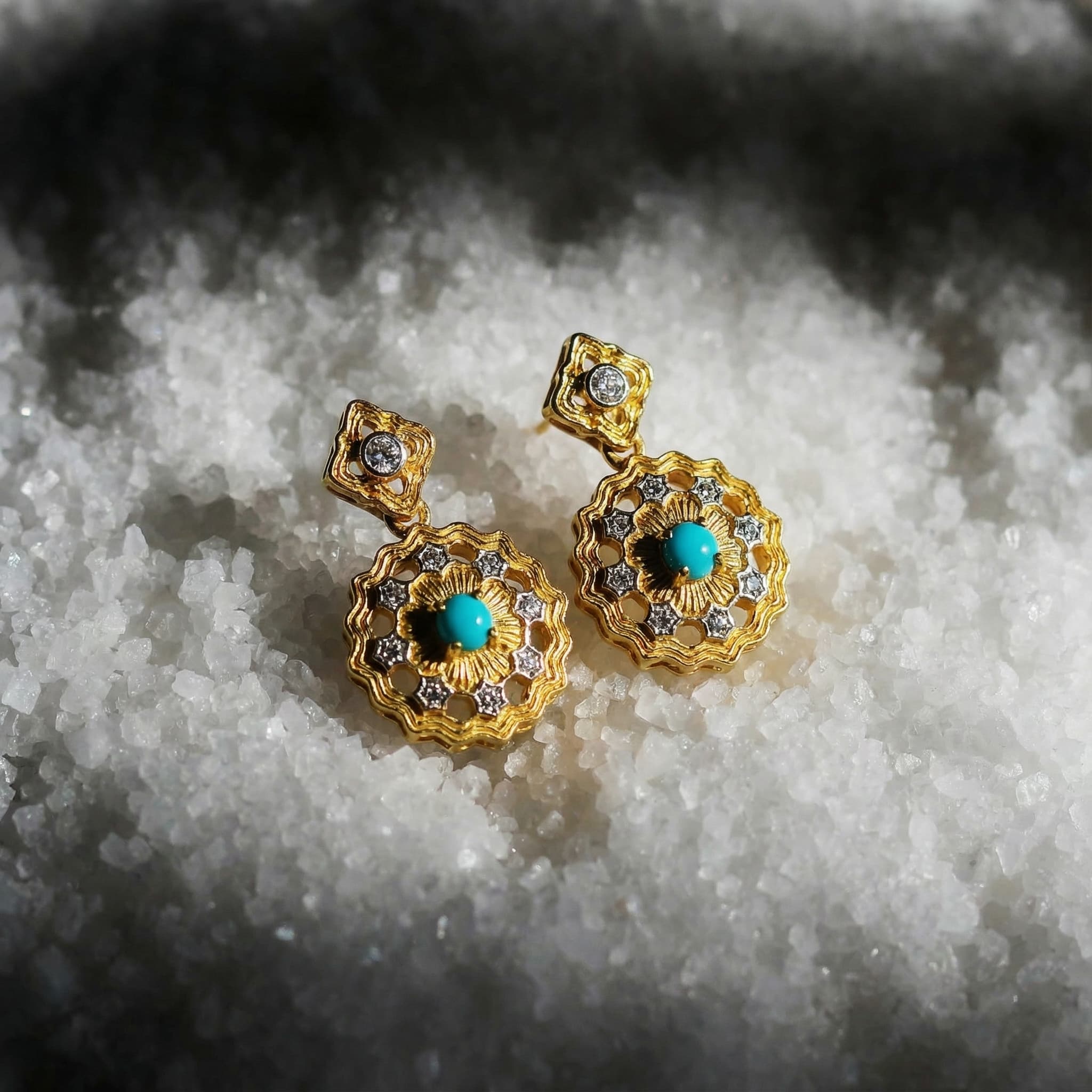 Morning Light Bloom - Turquoise & Zircon Earrings - Veilgem