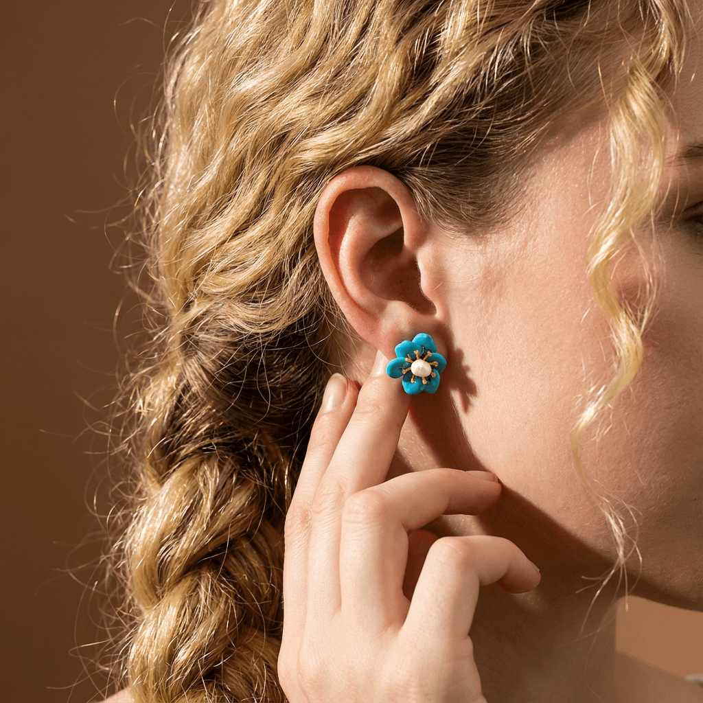 Floral Harmony – Turquoise & Pearl Blossom Earrings - Veilgem