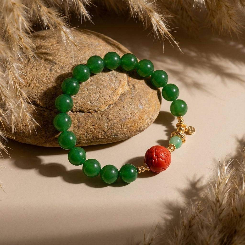 Emerald Harmony Glow · Vitality Red & Green Bracelet