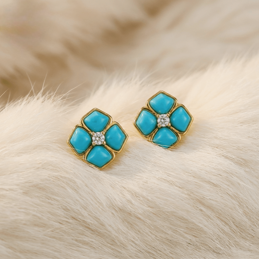Serene Clover – Lucky Turquoise Stud Earrings - Veilgem