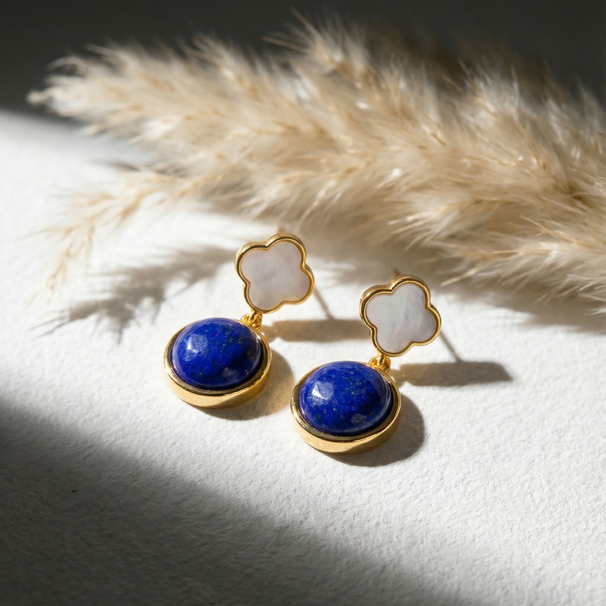 Lucky Charm Lapis Lazuli Four-Leaf Clover Earrings - Veilgem