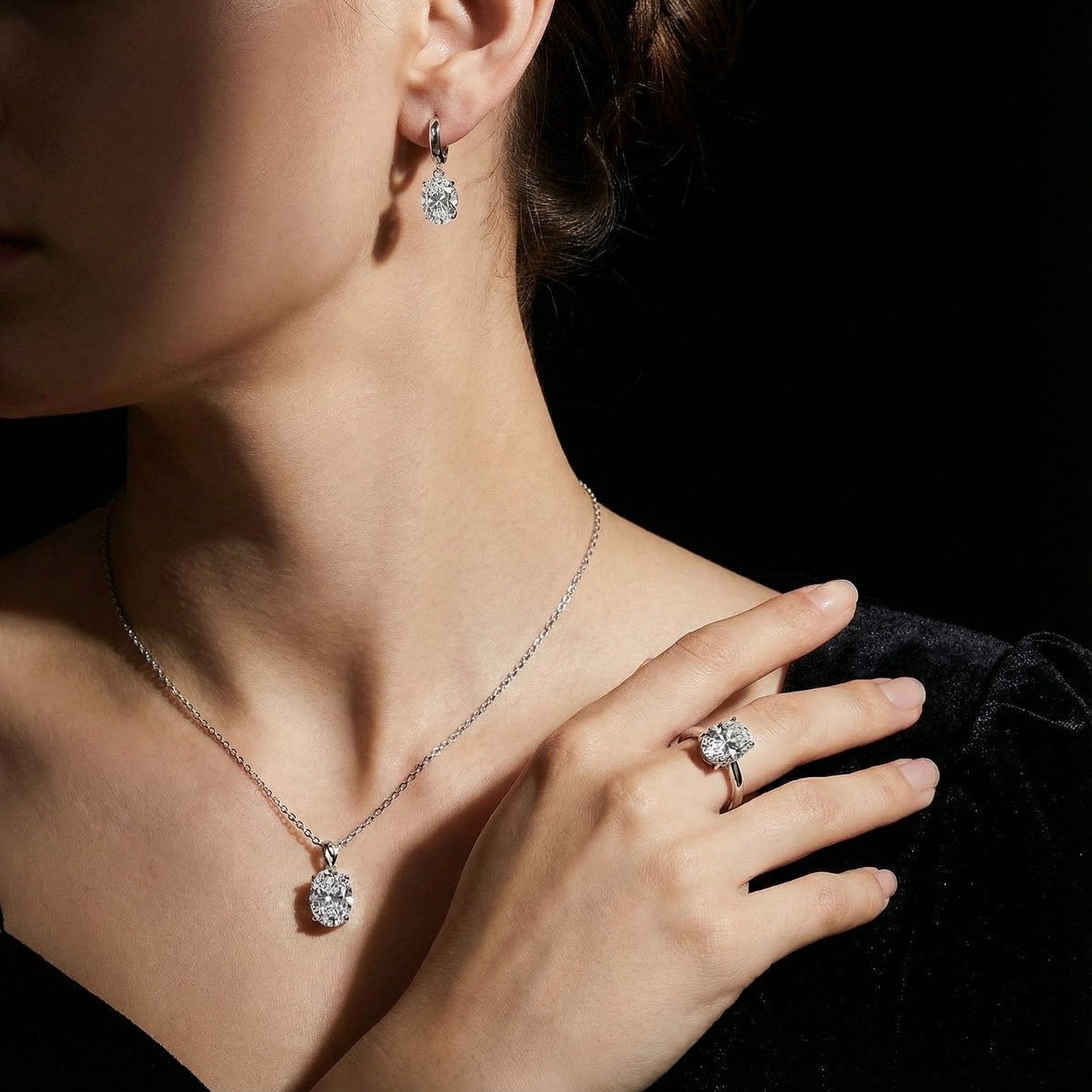 Turquoise four-prong setting diamond series (ring/necklace/earrings) - Veilgem