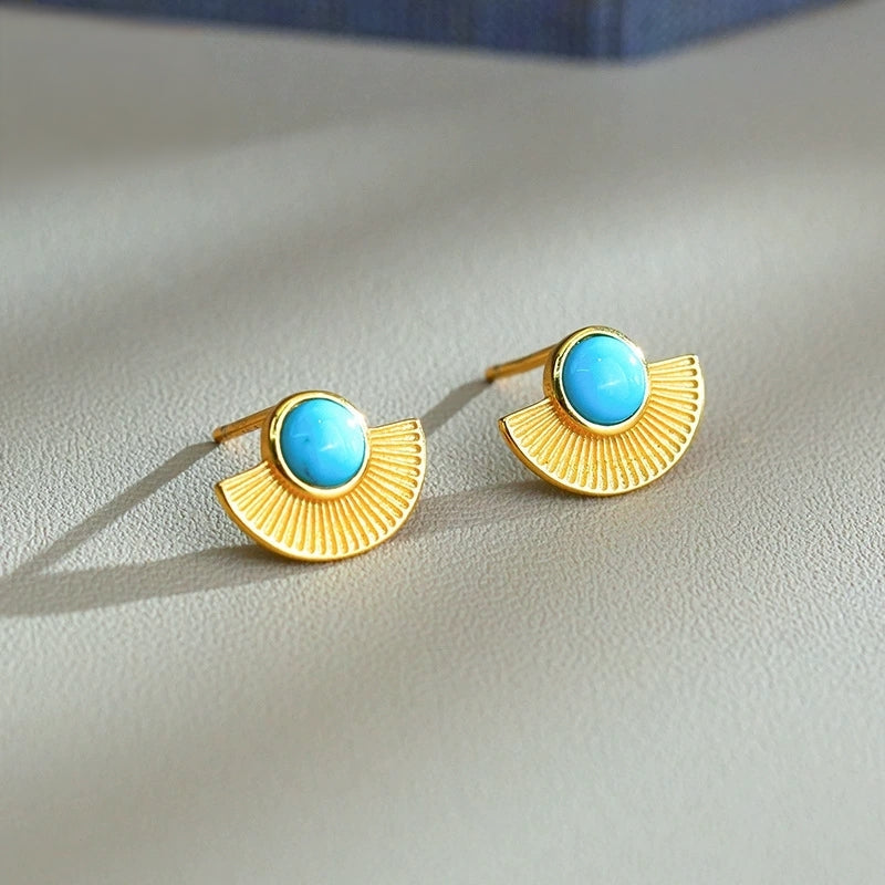 Golden Fan – Turquoise Geometric Earrings - Veilgem