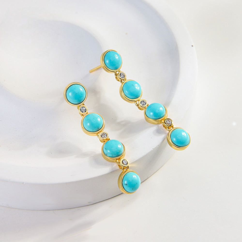 Celeste Drops – Oval Beaded Turquoise Earrings - Veilgem
