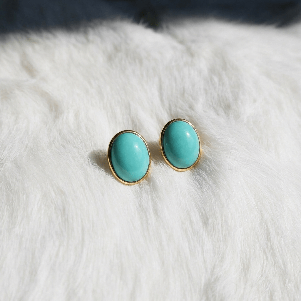 Turquoise Elegance S925 Silver Plated 18K Gold Earrings - Veilgem
