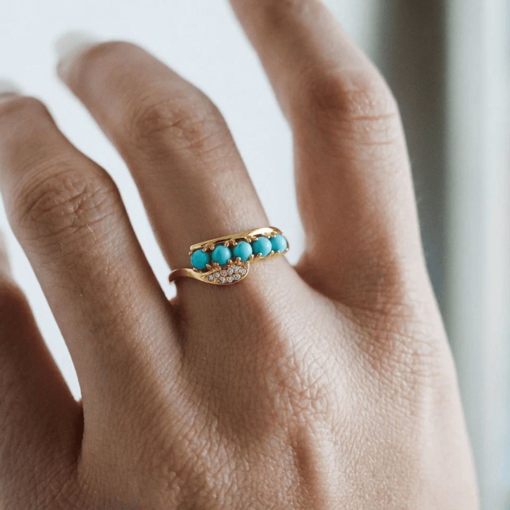 Whispering Bamboo Turquoise Ring: S925 Silver Plated 18K Gold - Veilgem