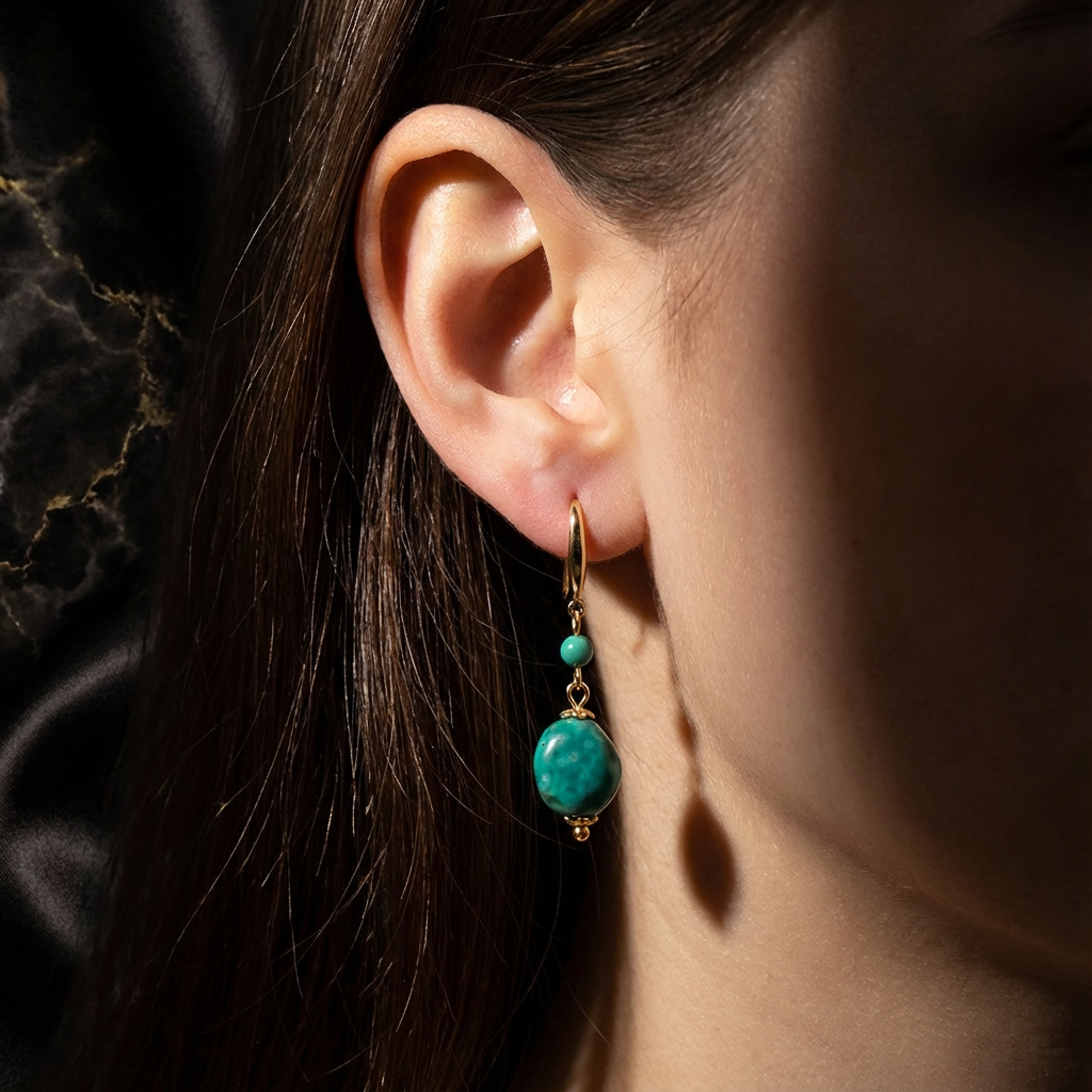 Whisper of the Earth – Raw Turquoise Dangle Earrings - Veilgem