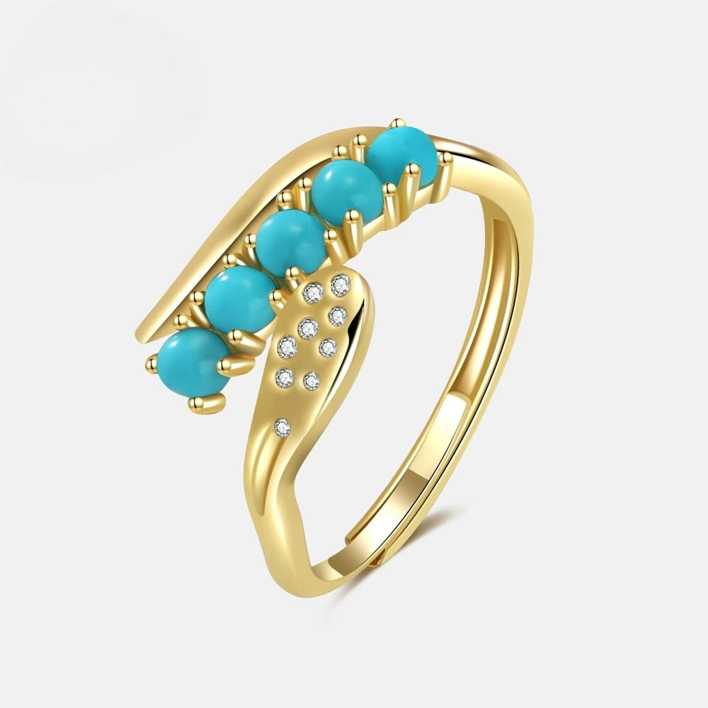 Whispering Bamboo Turquoise Ring: S925 Silver Plated 18K Gold - Veilgem