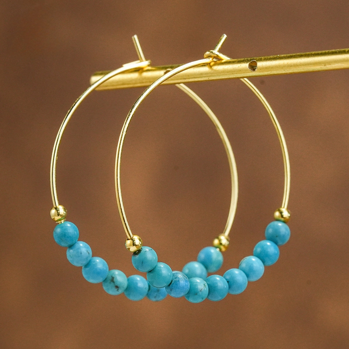 Celeste Sphere — Turquoise Round Bead Earrings in 18K Gold Vermeil - Veilgem