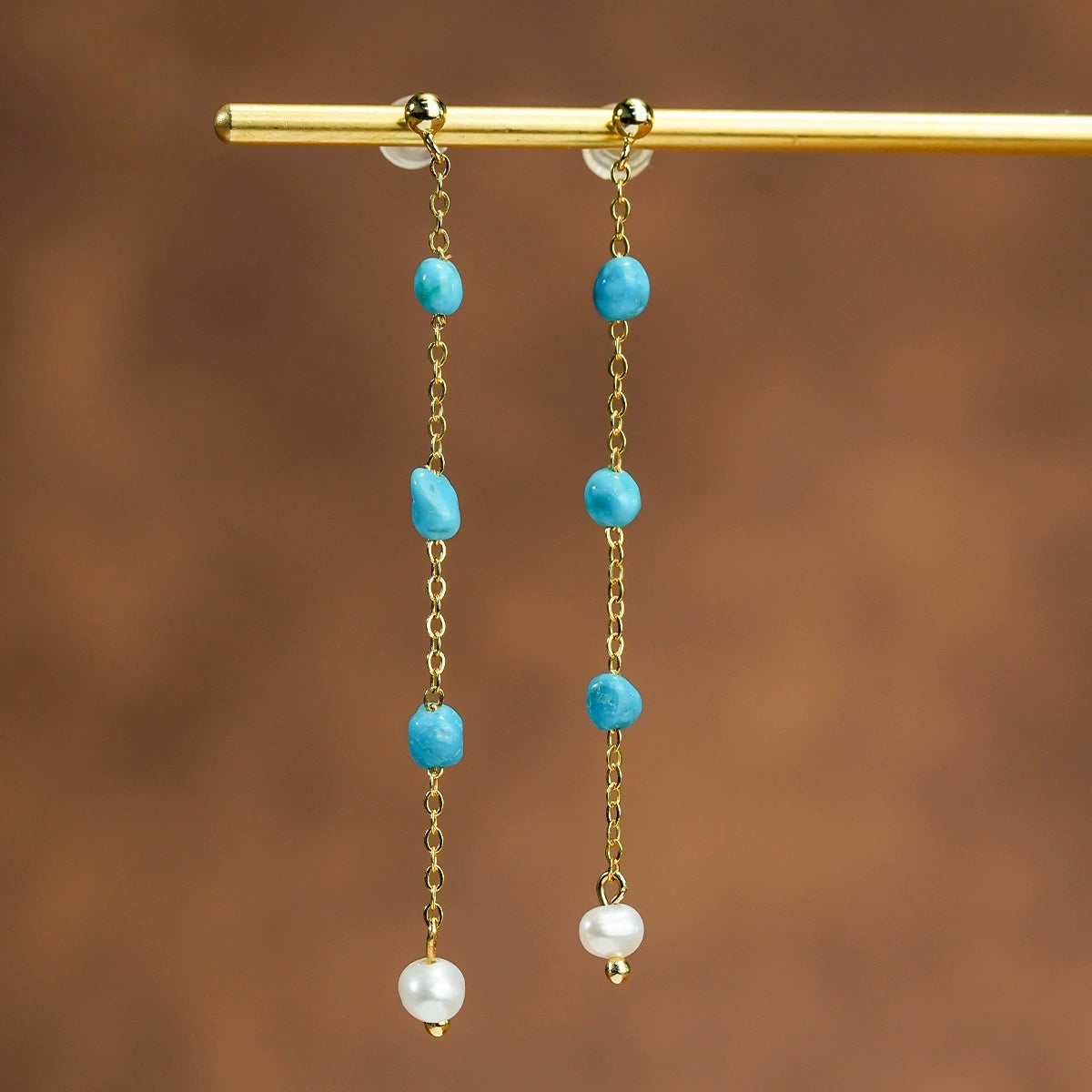 Ocean Whisper – Turquoise & Pearl Tassel Drop Earrings - Veilgem