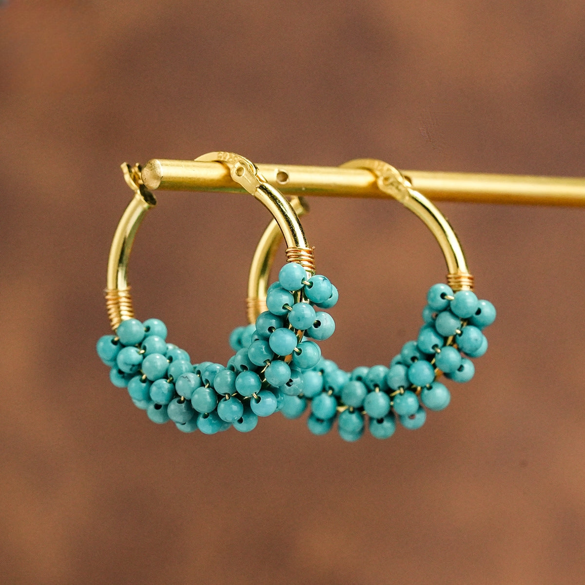 Sierra Weave – Beaded Turquoise Hoop Earrings - Veilgem