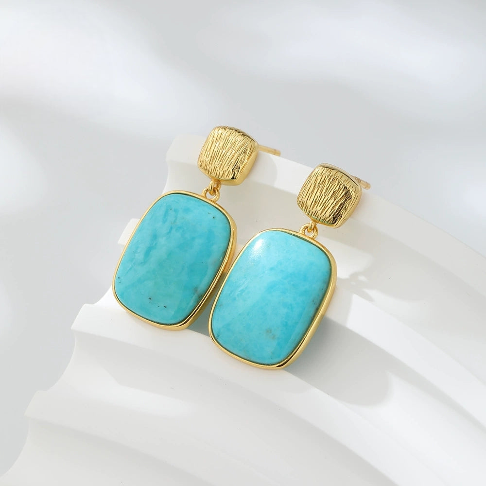 Radiant Touch – Rectangular Turquoise Earrings - Veilgem