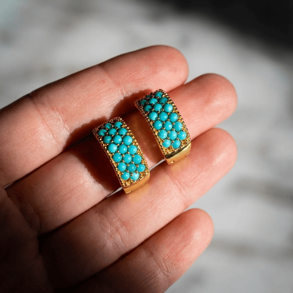 Urban Muse – Minimalist Turquoise Bead Stud Earrings - Veilgem