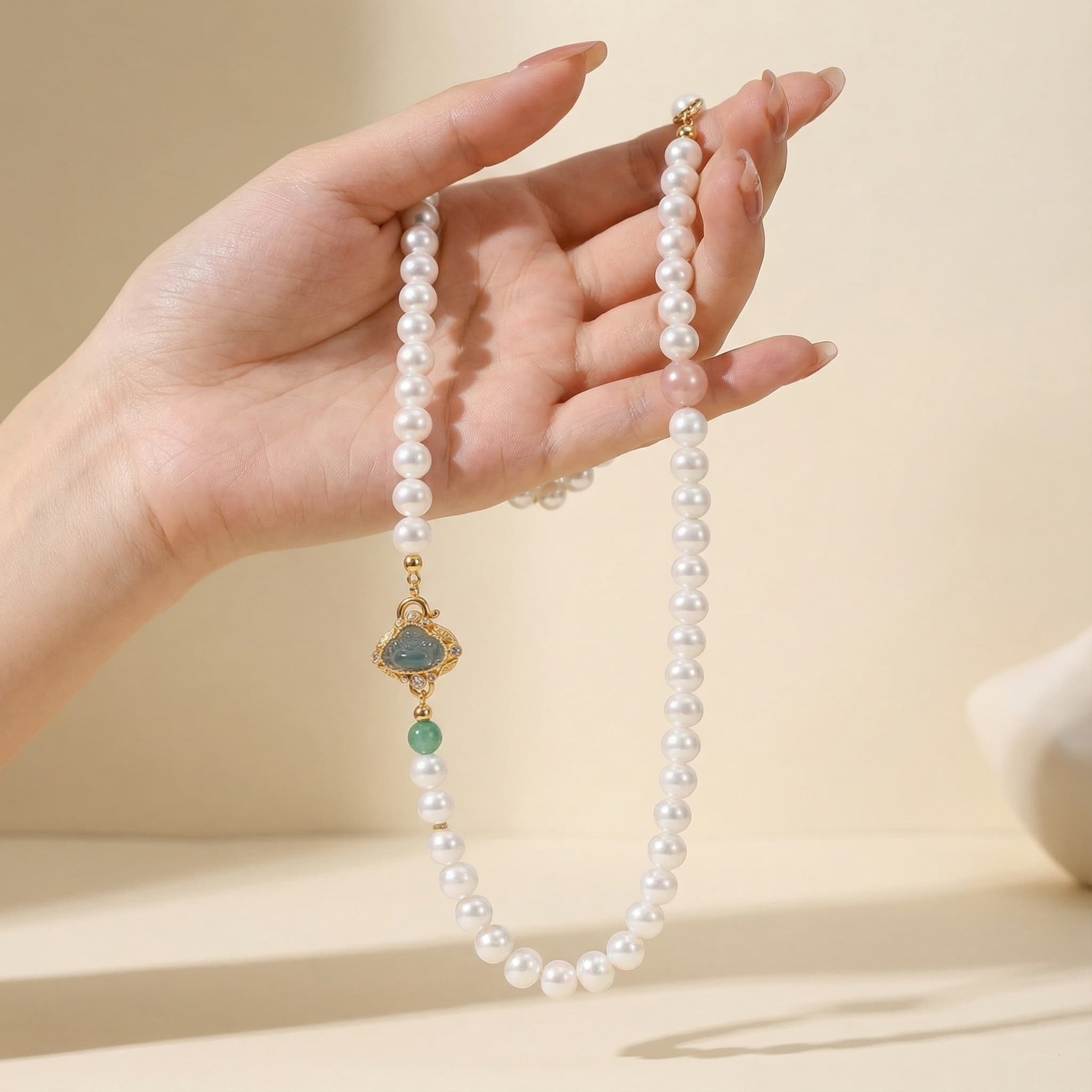 Serene Joy Jade Buddha Pearl Necklace - Veilgem